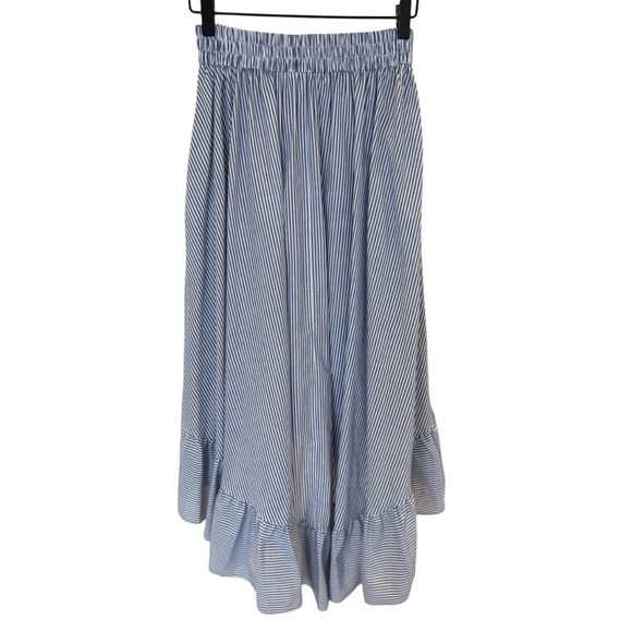 Maje Blue and White Striped Ruffled Wrap-Effect High-Low Maxi Skirt - Picture 8 of 13